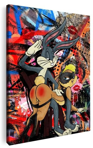 Artmazing | Bugs Bunny Bild bunt | Bild Bugs Bunny | S-Art Bilder | Bugs Bunny Bilder Modern | Leinwandbilder XXL Wohnzimmer | Wandbild Bugs Bunny Deko XXL | Leinwand XXL | Buntes Poster für Wand