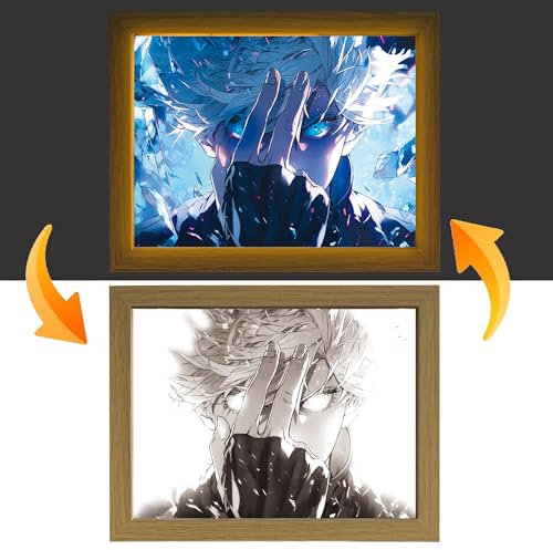 FunLake Jujutsu Kaisen inspirierte beleuchtete Gemälde – Gojo Satoru und Geto Suguru LED-Wandkunst-Dekor, Desktop-Rahmen, perfekt für kreatives Schlafzimmer, Heimdekoration und Geschenk (Gojo Satoru)