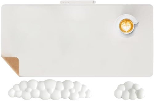 2024 Upgraded Leather Cloud Keyboard Wrist Rest, 3-in-1 Cloud Wrist Rest W/ 35.7 X 15.7in Leather Desk Pad,Memory Foam Cloud Palm Rest，Mouse Pad Rest Support for Office/Computer/Laptop/Mac Setup,White