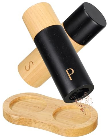 BEZORR Salz und Pfeffermühle Holz Set, 2er set Keramikmahlwerk Gewürzmühle mit untersetzer,Gewürzmühle Grinder mit verstellbarem Mahlwerk für Gewürze Pfeffer Salz 17 cm