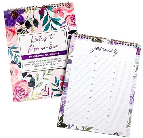 Paper 'n Such Perpetual Calendar Extra Large Wall Hanging Dates to Remember Book for Birthdays and Anniversaries -12 Months -Important and Special Days 8.5x11 - Floral - 3 Lines Per a Day