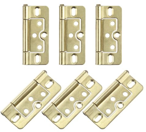 sourcing map 6Pcs 3x1.4 Inch Door Hinges Non-Mortise No Noise Bifold Door Hinges Plating for Cabinet Furniture Window Wardrobe, Gold