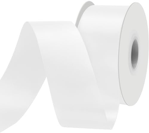 BVIEAKD 53mm breit 45m Long Double Face Weiß Satin Ribbon Stoffband für Geschenkverpackungen Sehr geeignet für Hochzeiten Dekoration Blumenstrauß Ballons Kunsthandwerk Nähen Haarschleife Einladung