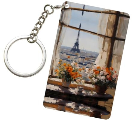 Acryl-Schlüsselanhänger, rechteckig, dekoratives Accessoire zum Verschenken, kreativer Schmuck, Geschenk, schöne Pylonen in der Ferne Muster, Transparent, Einheitsgröße