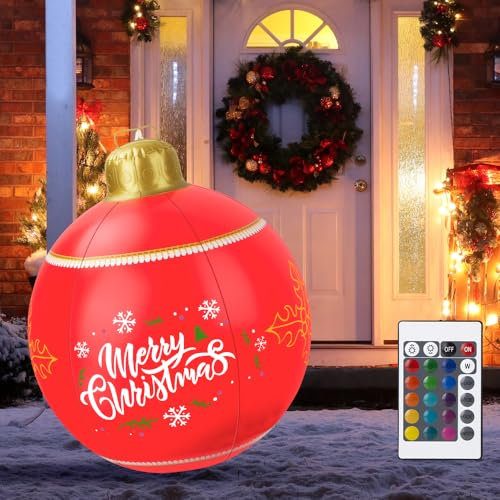 Afenau Aufblasbare Weihnachtskugel Led, Große Weihnachtskugeln 60cm mit LED und Fernbedienung, Aufblasbarer Weihnachtsball, Weihnachten Aufblasbar, Aufblasbare Weihnachtskugeln PVC für Garten, Festiva