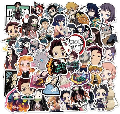 100 Stück Demon Slayer Aufkleber, Demon Slayer Sticker Pack, Anime Aufkleber Cartoon Stickers, Wasserdichte Vinyl Aufkleber für Laptop Skateboard Auto Gepäck, Kinder Erwachsene Graffiti Sticker Pack