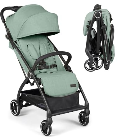 Ickle Bubba Aries Autofold Stroller (Sage Green) | Feather-Light Design, Multi-Position Recline, Auto-Fold Mechanism, Large Seat from Birth to 22kg, UPF 50+ Hood & Basket