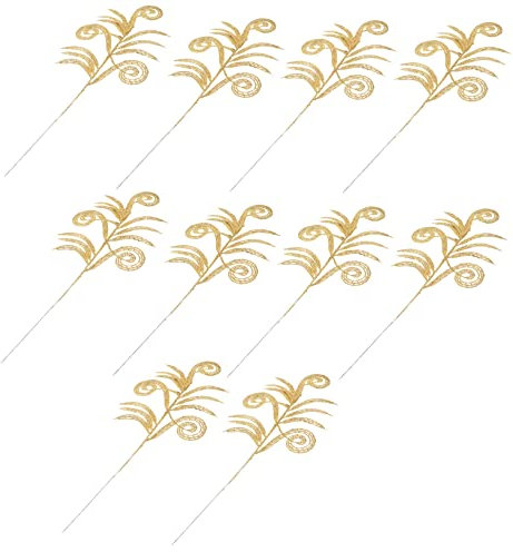 HAWILLOSCH 10st Weihnachtsblatt Essbares Blattgold Für Kuchen Kunstpflanzen Im Freien Glitter Spray for Crafts Glitzernde Weihnachtsstern-Picks Glitzer-weihnachtsblätter-Picks Sport Golden