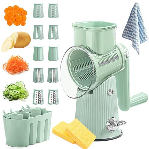 Le D Affaires 5 in 1 Cheese Grater, Le D'affaires Cheese Grater, Le D Affaires 5 in 1 Gourmet Cheese Grater, Rotary Cheese Grater with Handle, 5 in 1 Rotary Cheese Grater Vegetable Slicer (Green)