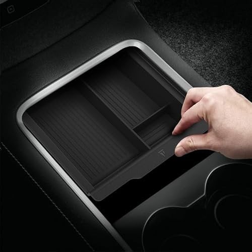 TUDIA Center Console Organizer Tray Designed for Tesla Model 3 (2021-2023) / Model Y (2021-2024) [Not Compatible with Model 3 2024/2025] Smooth Slide Silicone Interior Storage Accessories (Black)