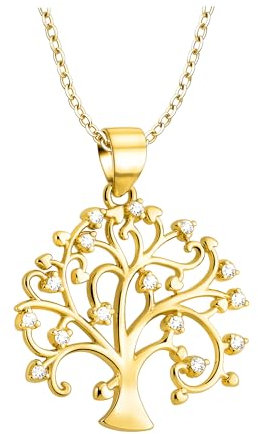 Sofia Milani - Damen Halskette 925 Silber - vergoldet/golden - mit Zirkonia Steinen - Baum Anhänger - N0852