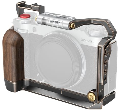SMALLRIG Retro-Käfig für Fujifilm X-M5, mit integriertem Holzhandgriff 4892 | Schnellwechselplatte für Arca, Inklusive Windschutz / Blitzschuhabdeckung / Auslöser