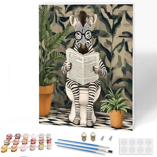KEYIFA Zebra Malen Nach Zahlen Erwachsene mit Rahmen, Malen Nach Zahlen Kits mit Pinseln und Acrylfarben, DIY Tier liest Ölgemälde Set Malen Basteln Leinwand Bild Erwachsene, Home Deko 30x40cm