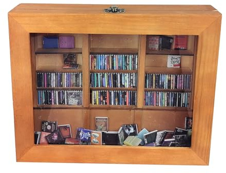 TourKing Anxiety Mini Bookshelf, Miniature Book Display Shelf with 200pcs Mini Books, Shake Away Your Anxiety, Wooden Miniature Library Ornament For Book Lovers