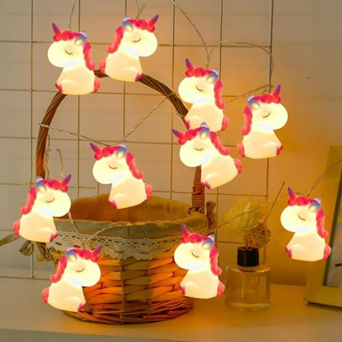 Einhorn Lichterkette,Lichterkette Kinderzimmer,Led Lichterkette Batteriebetrieben,LED Lichterkette Einhorn Design,Lichterkette Innen Außen für Garten Hochzeits Zimmer Deko