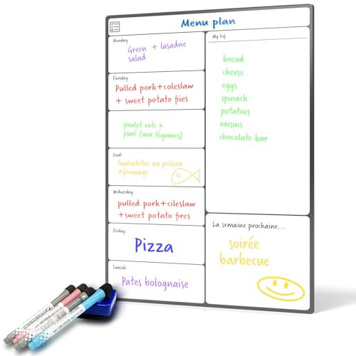 Magnetic Whiteboard for Fridge A3, Weekly Planner Dry Wipe Board for Tasks, to Do Lists, Shopping, Meal Planning for Home, Office with 4 Dry Erase Pens and Eraser SURFOU