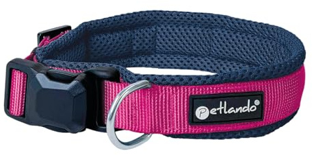 Petlando Hundehalsband mit innovativer Magnet-Schnalle, stufenlos verstellbar, weich gepolstert mit Mesh, atmungsaktiv, D-Ring, Magnetech Halsband für sehr kleine Hunde Navy/Fuchsia, XXS