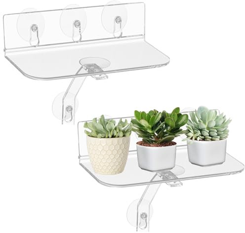 WIYETY 2 Stück Fenster Pflanzenregale: Clear Acryl Fenster Regal für Pflanzen mit Beinen, 30cm Hängendes transparentes Pflanzenregal für Fenster, Wandregal Blumentopf für Blumen, Sukkulenten