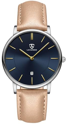 aswan watch Flache Damen Analog Quarz Armbanduhr mit Leder/Silikon Armband, Datum, 2 Zeiger, 39 mm Gehäusegröße