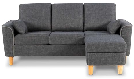 Hroth Sofa 3 Seater,Grey Sofa with Ottoman and 2 Throw Pillow，Comfortable and Soft Fabric Sofas, sofa 3 seater living room