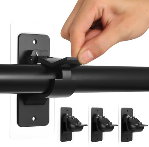 4 Pcs Black No‑Drill Self‑Adhesive Curtain Rod Brackets, Adjustable Holders | Punch‑free curtain hooks for windows, doors, bedroom and bathroom, convenient household curtain fitting accessories