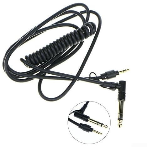 3.5mm Audio Aux Cable for Beats PRO DETOX Headphones, Coiled Extension Cord with 6.5mm Adapter, L-Shaped Connector, Stretchable up to 1.5m, Black/Red(Black)