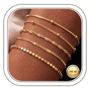 Diamday 5 Stück Armband Damen Armbänder Gold Stapel Verstellbare Wasserfest | Armband Damen Gold,14K Vergoldet Stapel Schichtbox Papierschließer Perlen Kette Damen Armbänder Set Schmuck Geschenke
