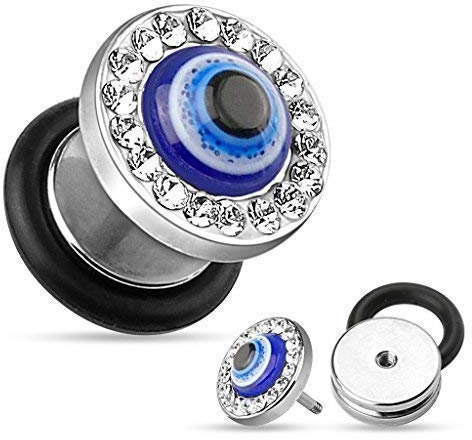 Tapsi´s Coolbodyart® Fake Plug Ohrstecker Edelstahl Chirurgenstahl 316L Kristall Nazar Amulett Glücks Auge