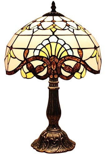 Bieye L30025 Barocke Tischlampe im Tiffany-Stil mit Buntglas, Nachtlicht mit 30 cm breitem Schirm und Metallfuß, braun, 45 cm hoch