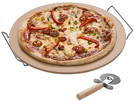 Premier Housewares – Cortador de Pizza de Piedra y Set con gres Junta/Cromo Soporte, Natural, gres, Natural, 4 x 40 x 38 cm