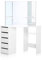 Makika Eck Schminktisch Schminkkommode mit Spiegel 5 Schubladen und Regal - Make-Up Organizer Schlafzimmer Kosmetiktisch Große Frisierkommode Frisiertisch Tisch aus Holz - Elle in Weiß