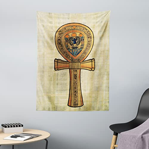 ABAKUHAUS Ägyptisch drucken Wandteppich und Tagesdecke, Antique Culture Sign, aus Weiches Mikrofaser Stoff Wand Dekoration Für Schlafzimmer, 110 x 150 cm, Creme Orange