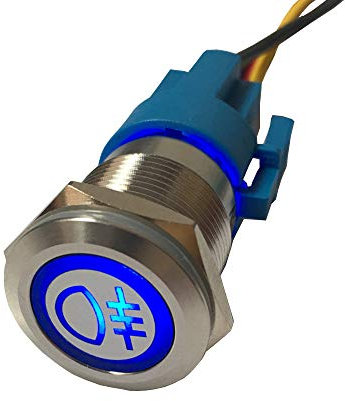 Mintice rostfreier Stahl 19mm KFZ Kippschalter Wippschalter Druckschalter Schalter Drucktaster 12V Blau Licht Metall Nebelschlussleuchte Steckdose Stecker