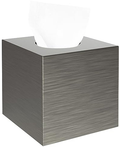 Luxspire Harz Kosmetiktücherbox, Taschentuchbox Quadratisch Rollenpapier Tücherbox Tissuebox mit Ausziehbarem Boden für Esszimmer Badezimmer Schlafzimmer Auto Büro - Silber Grau