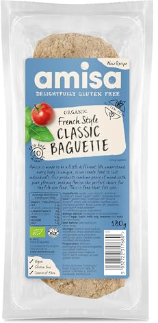 Amisa Organic Gluten-Free Classic Baguette, 180g | 100% Organic French Style Baguette, Naturally Gluten Free, High in Fibre, Vegan Friendly