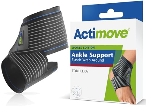 Actimove Sports Edition Ankle Support, Elastic Wrap Around | Black, Medium, Sleeve for Pain Management with COOLMAX AIR Technology, For Sprained, Swollen or Weak Ankles