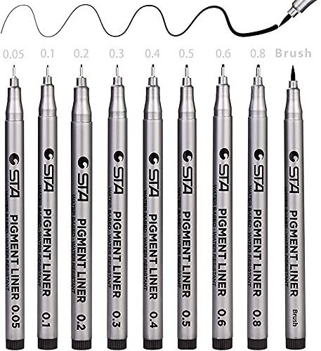 GOLDGE Fineliner Stift 12 Stück Schwarz Pigment Liner Mikro-Pinseln für Schizzen, Pigment Filzstifte für Büro Comic Manga Scrapbooking und Schule
