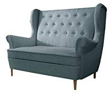 MOEBLO Ohrensofa 2 Sitzer Sofa Garnitur Stoff Samt (Velour) Glamour Wohnlandschaft Chesterfield - Kros (Blau (Cover70))