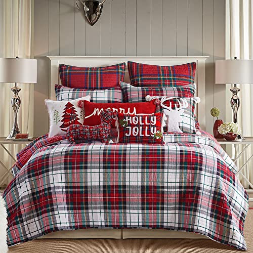 Levtex Home - Spencer Plaid Quilt – Full/Queen – Weihnachten Tartan Plaid – Rot, Grün, Weiß, Blau, Gold – Steppdecke (223,5 x 233,7 cm) – wendbar – Baumwolle/Polyester