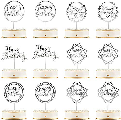 12 Pieces Acrylic Happy Birthday Cake Topper Glitter Birthday Cupcake Topper Pick Decorations for Birthday Party Cake Desserts Pastries, 6 Styles ()