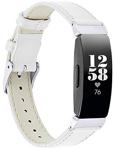 Jennyfly Armband kompatibel mit Fitbit Inspire 2, Damen und Herren, schmales Leder-Ersatzarmband, Armbänder mit Metallschnalle, verstellbar, 14 - 20,3 cm, kompatibel für Fitbit Inspire 2, Weiß
