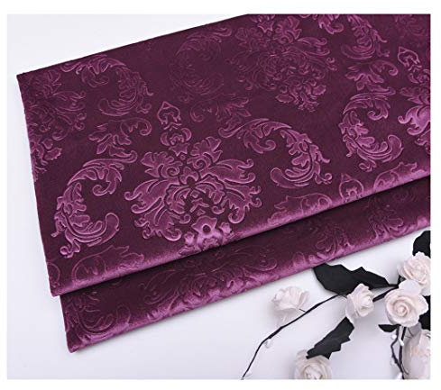 Weicher Samtstoff Dekostoff Meterware 140cm Breit Prägung Blumenmuster Samtmaterial Polsterstoff zum Nähen von Kunsthandwerk, Kissen, Möbeln, Tischdecke(Color:Fuchsia rot)