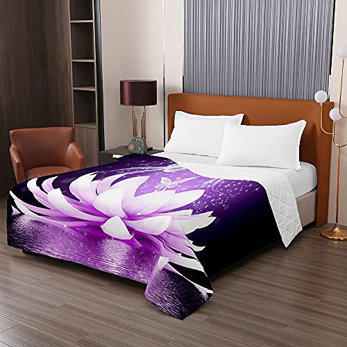 Chickwing Couvre Lit Matelassée, 3D Rose Fleur Imprimé Réversible Doux Microfiber Couvre-lit Couverture de lit Jeté de Lit Dessus de Lit Courtepointe (Fleur Mauve,220x240cm)