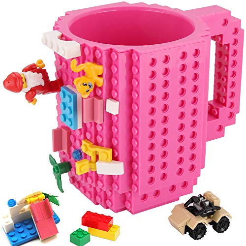 Build-On Brick Coffee Mug,Novelty Christmas Birthday Presents Easter Fathers Day Santa Funny Mugs Nerdy Gifts for Dad Men Kids Boy Him Women Adult Girl Friend (Pink)