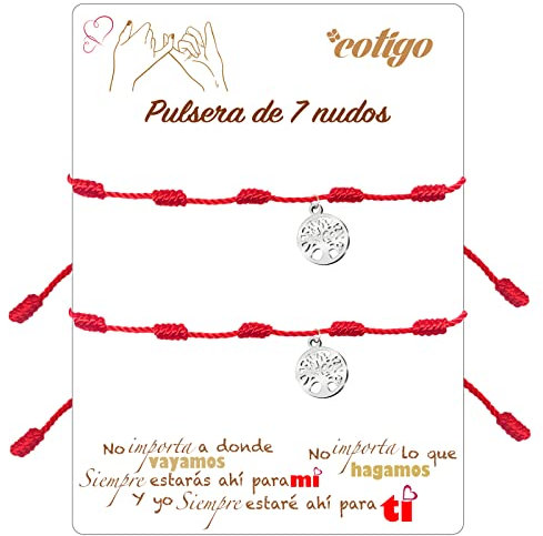Braccialetto con 7 nodi e bracciale in filo rosso di destino-Braccialetto in corda per suerte-amicizia-regolabile-Protezione contro il malocchio-coppie-donna-uomo-Acciaio inossidabile