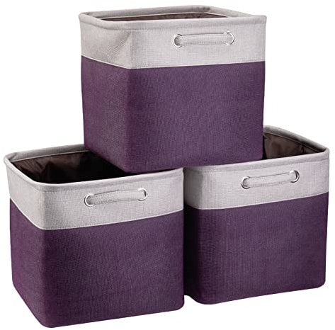 SYYOFUE Cube Storage Bins 13-Inch Dark Purple Fabric Storage Cube Baskets Foldable Storage Boxes Cube Inserts with Handles for Organizing Shelf , Pack Of 3
