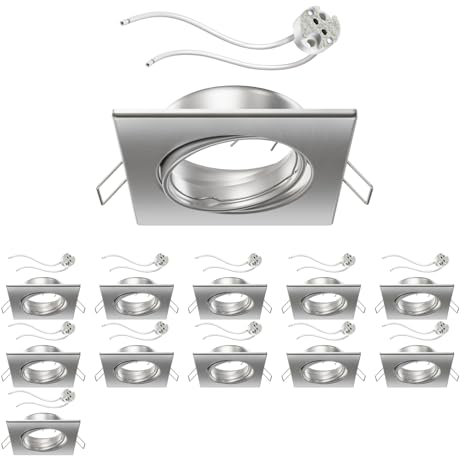 ledscom.de 12 Stück Deckeneinbaurahmen RIR Einbaurahmen chrom matt eckig schwenkbar (LED/Halogen/MR16/50mm) inkl. GU5.3 Fassung