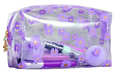 Make up Tasche Klare, transparente Gänseblümchen Blumen Kosmetiktaschen mit Reißverschluss Reise Waschtaschen Kulturbeutel Organizer Reisezubehör Klares Federmäppchen für Frauen Mädchen Jungen (Lila)
