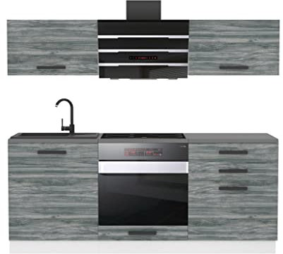 Belini Küchenzeile Küchenblock Sophia - Küchenmöbel 180 cm Einbauküche ohne Elektrogeräten mit Hängeschränke und Unterschränke, ohne Arbeitsplatten, Glamour Wood
