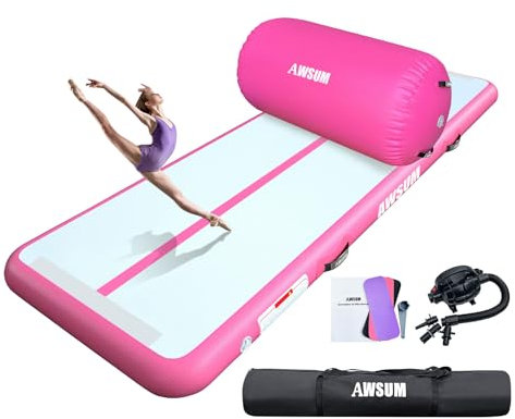 AWSUM 13ft Air Roller Gymnastics Mat 4 inches Thick Tumbling Track with Electric Pump for Home Use/Gym